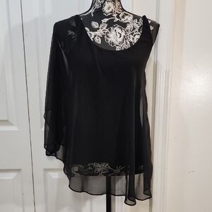 Bebe Black Sheer Overlay Top S